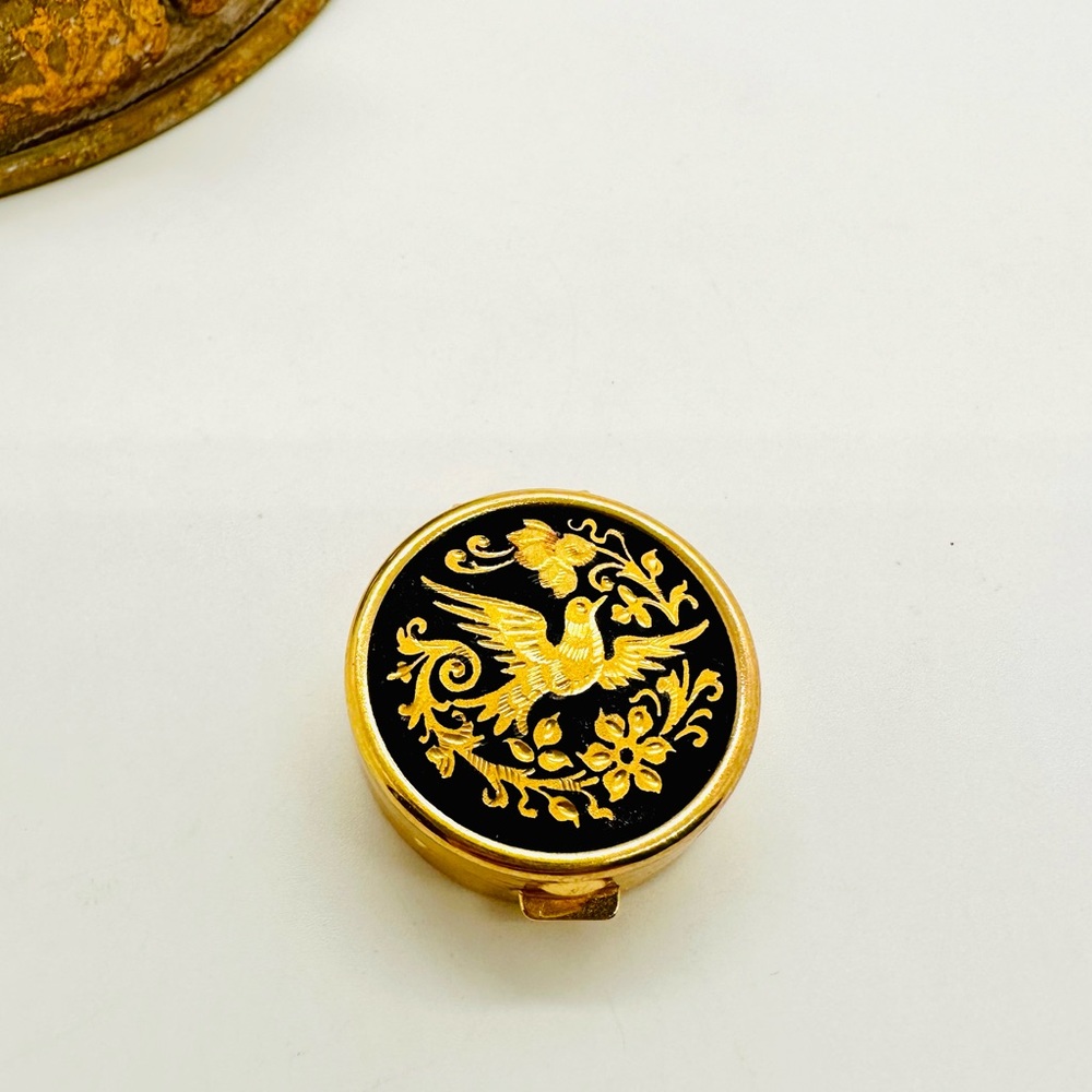 Vintage Damascene Mini Bird Pill Trinket Box